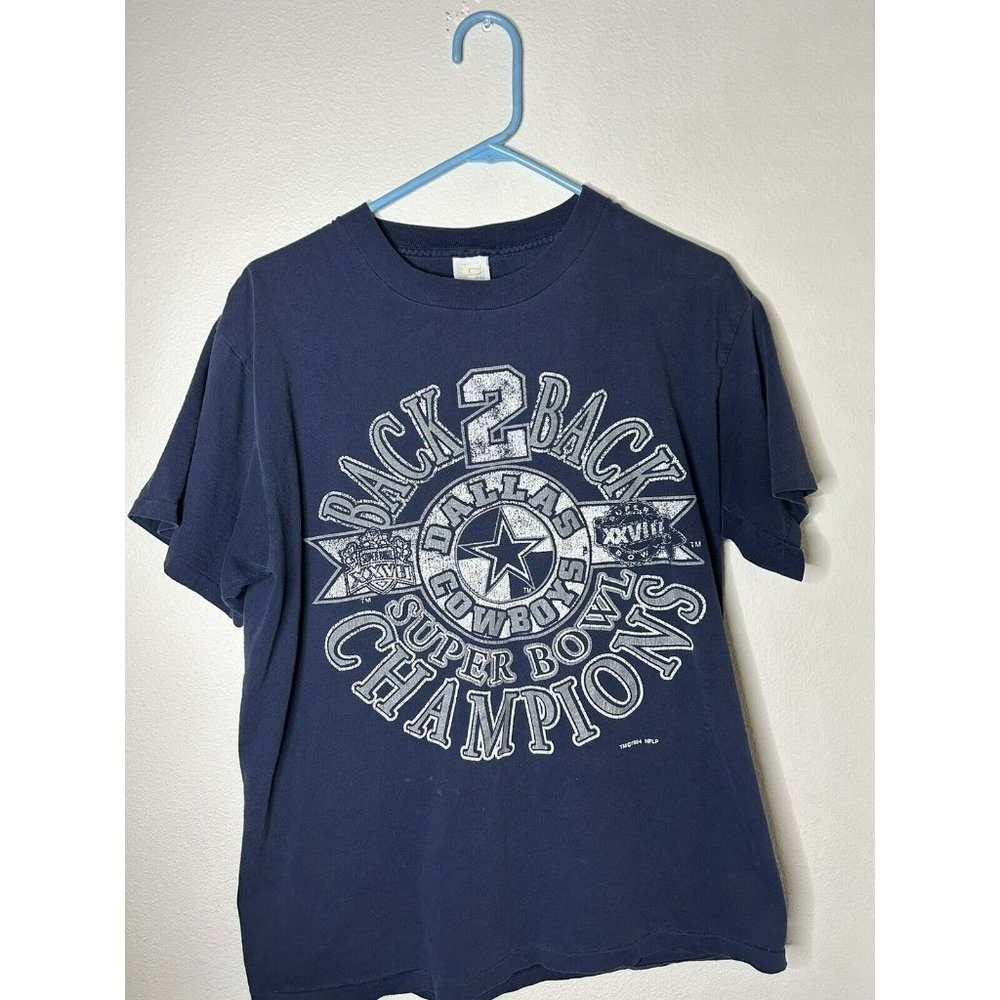 Vintage 90s Dallas Cowboys Super Bowl XXVIII Size Large Blue T-Shirt 1994